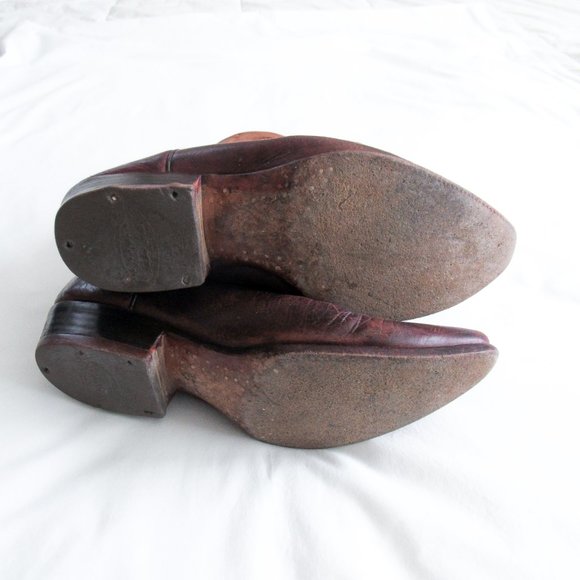 VINTAGE Western Embroidered Leather Cowboy Boots Brown Mid Calf Size Mens 9 - Picture 5 of 12